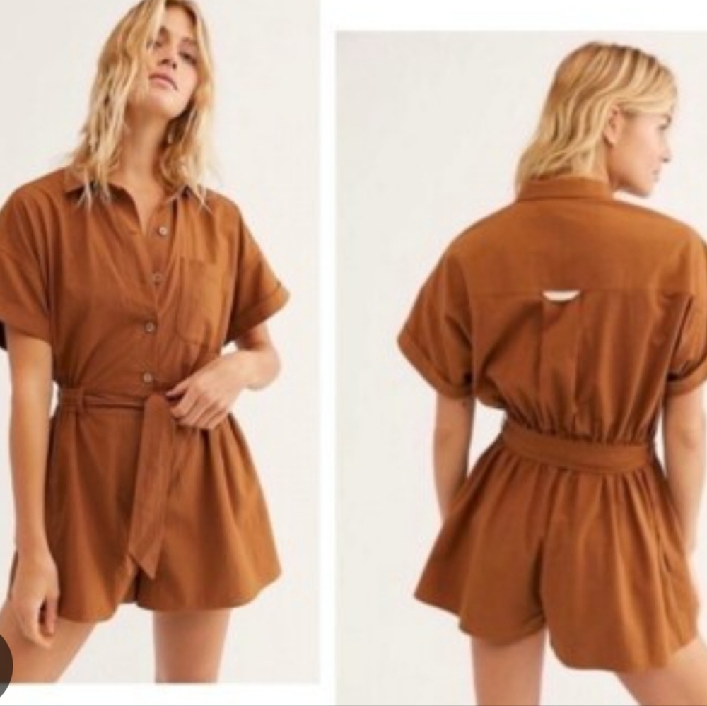 Free People OB977924 No Plans Romper Coral Salmon Size Small Petite